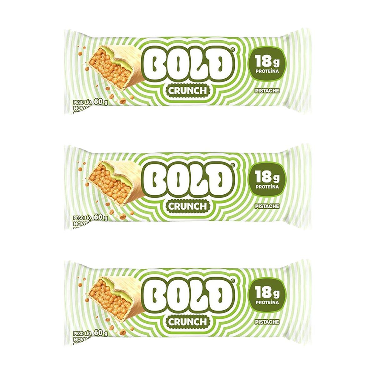 Kit 3X Barra de Proteina Crunch - 60g Pistache - Bold