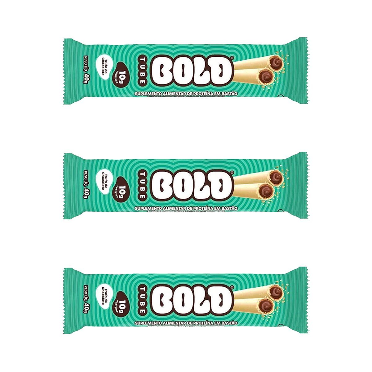 Kit 3X Barra de Proteina Tube - 1 Unidade 40g Trufa de Chocolate - Bold