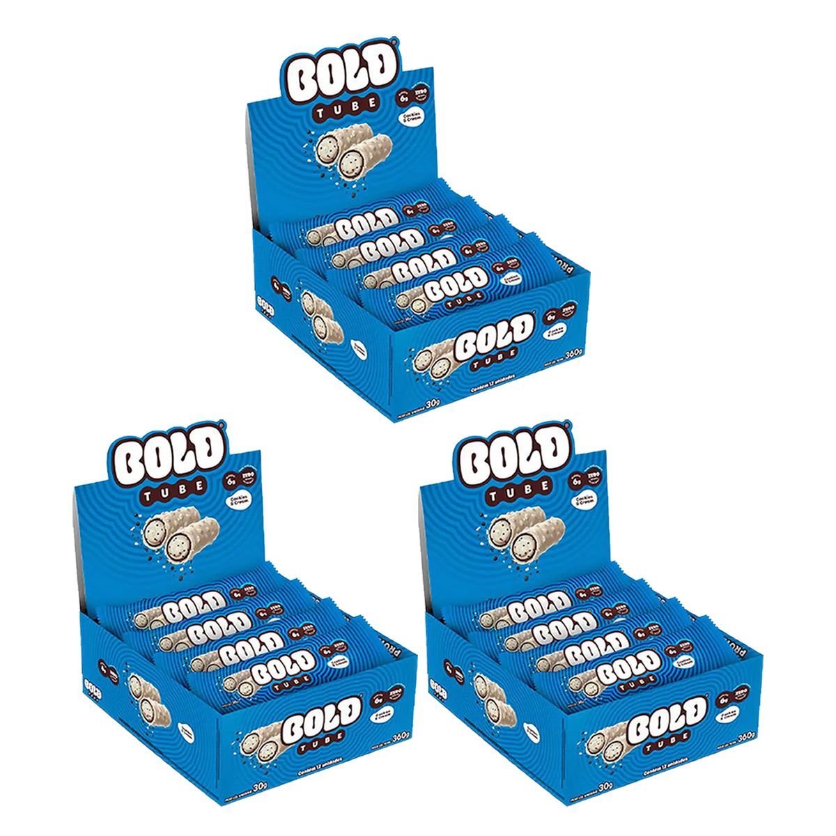 Kit 3X Barra de Proteina Tube - 12 Unidades 40g Cookies E Cream - Bold