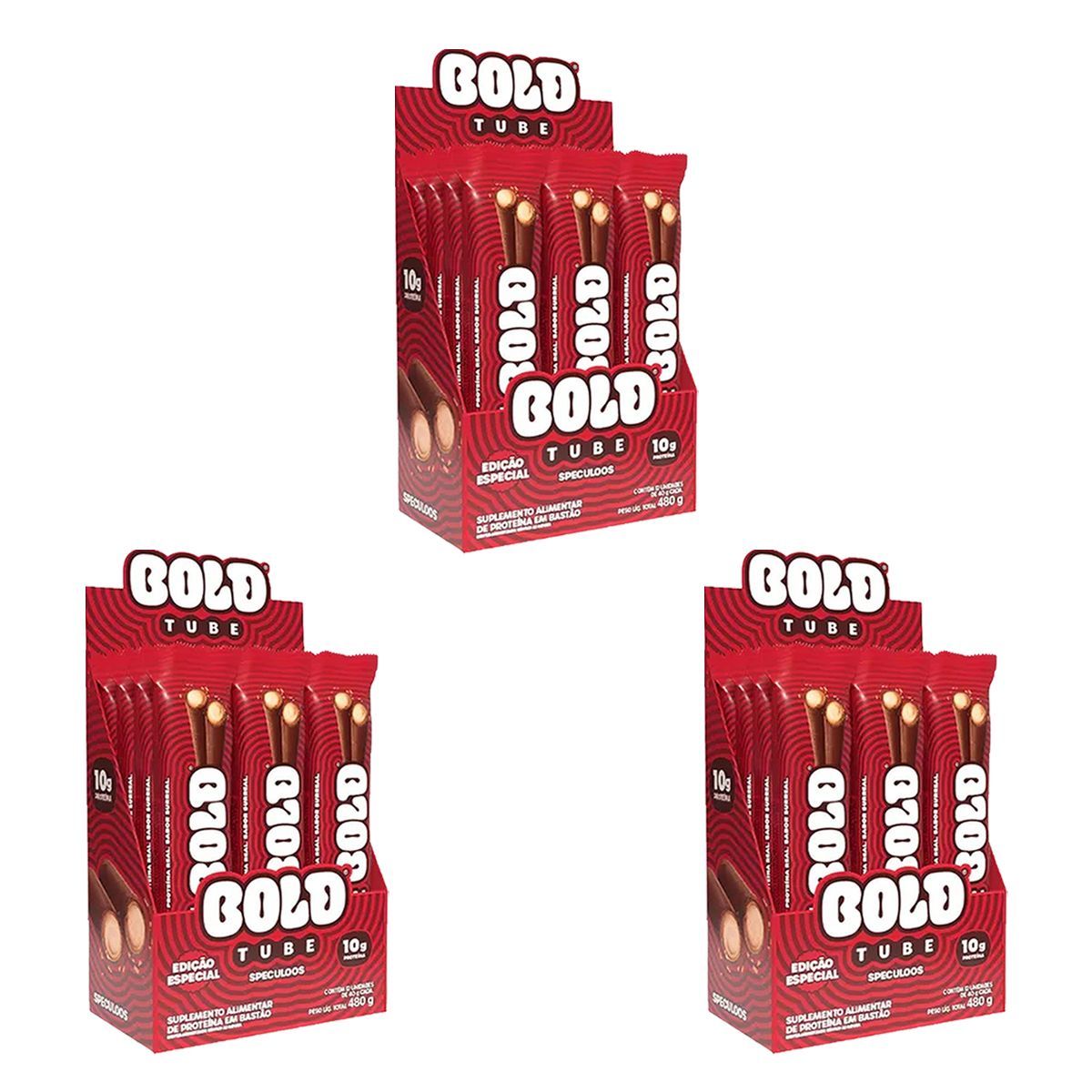 Kit 3X Barra de Proteina Tube - 12 Unidades 40g Speculoos - Bold