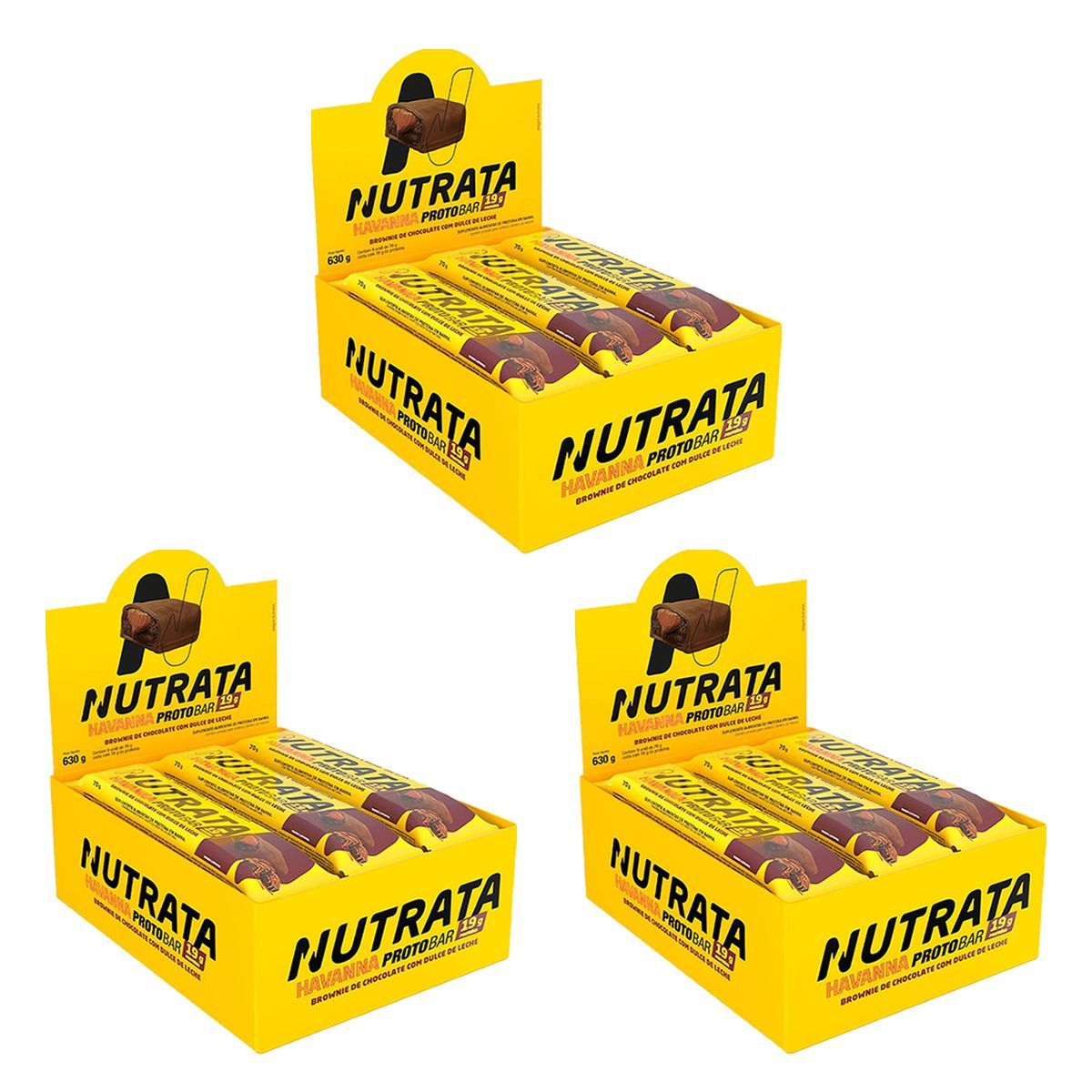Kit 3X Barra Havana Protobar Whey - 9 Unidades 70g Brownie de Chocolate com Dulce de Leche - Nutrata