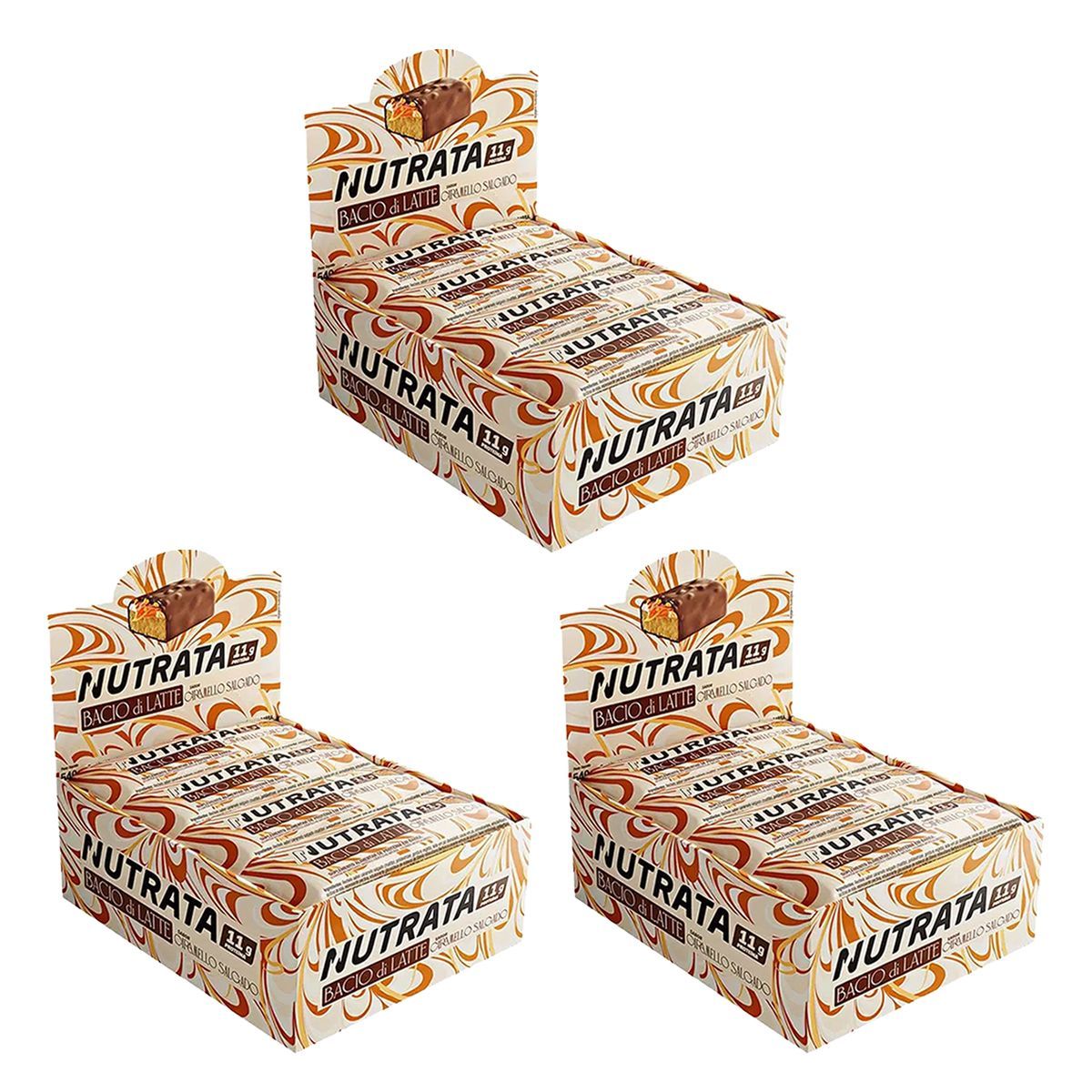 Kit 3X Barra Proteica Bacio di Latte - 12 Unidades 45g Caramelo Salgado - Nutrata