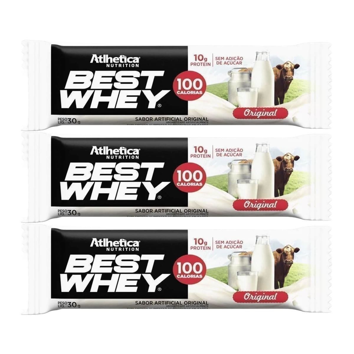 Kit 3X Barra Proteica Best Whey - 1 Barra 30g Original - Atlhetica Nutrition