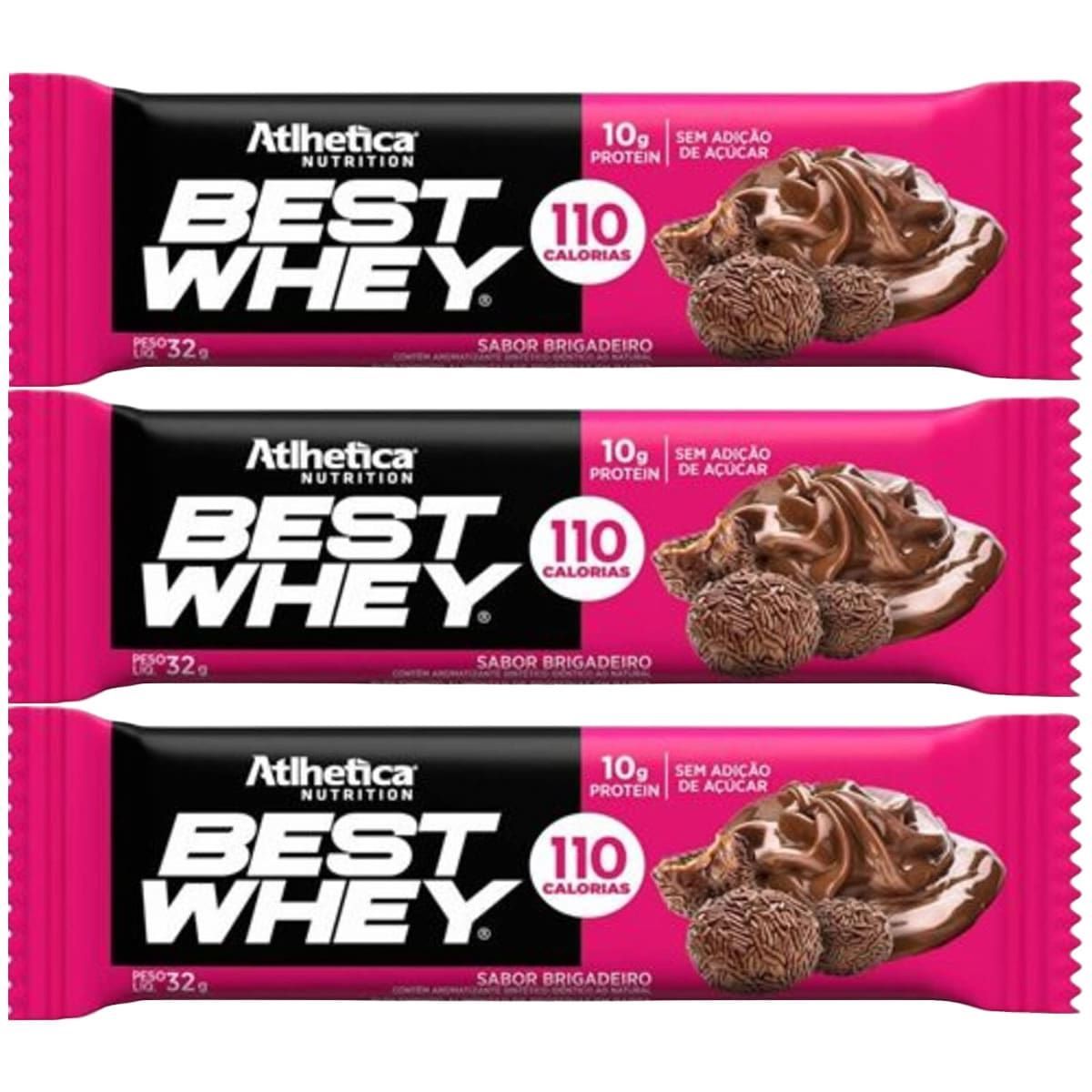 Kit 3X Barra Proteica Best Whey - 1 Barra 32g Brigadeiro - Atlhetica Nutrition