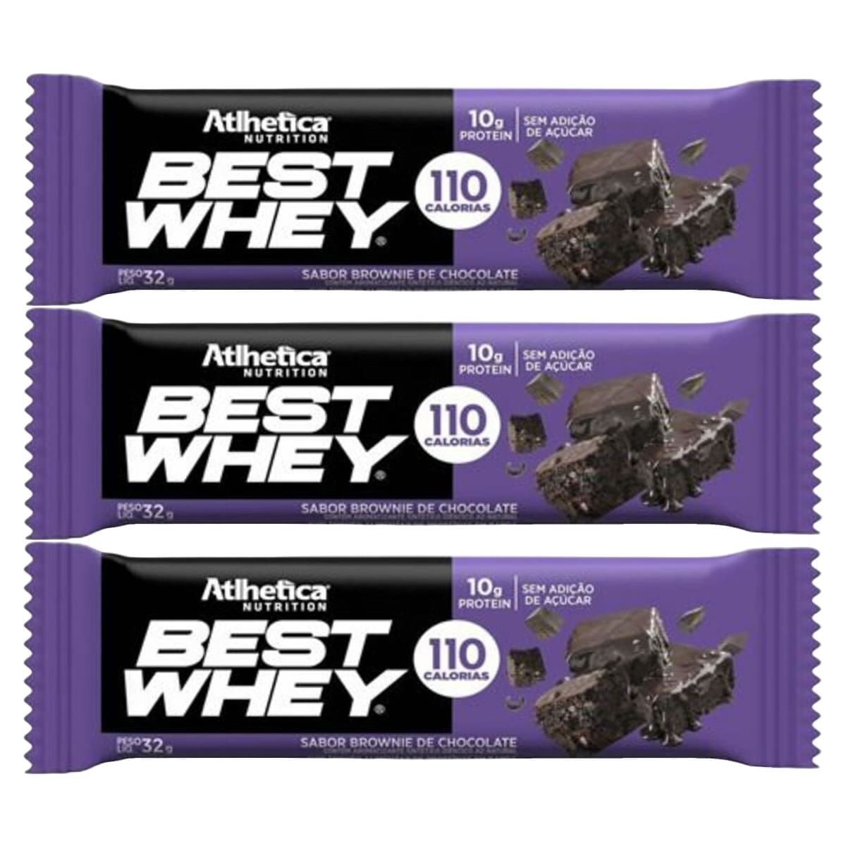 Kit 3X Barra Proteica Best Whey - 1 Barra 32g Brownie de Chocolate - Atlhetica Nutrition