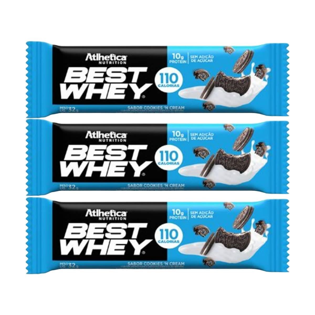 Kit 3X Barra Proteica Best Whey - 1 Barra 32g Cookies & Cream - Atlhetica Nutrition