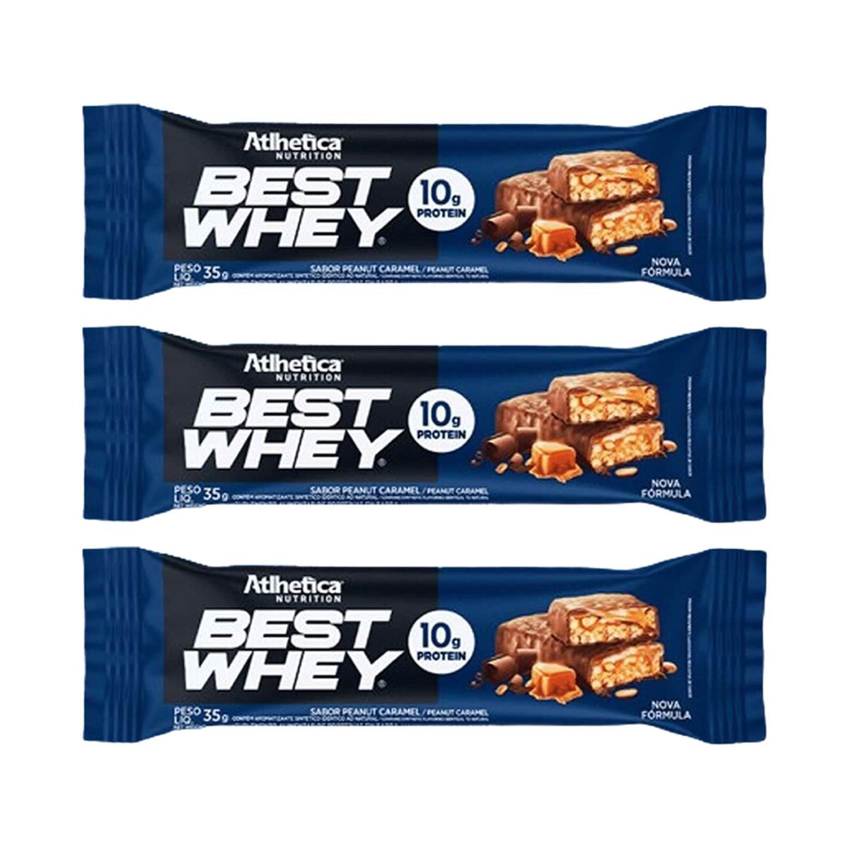Kit 3X Barra Proteica Best Whey - 1 Barra 35g Peanut Caramel - Atlhetica Nutrition