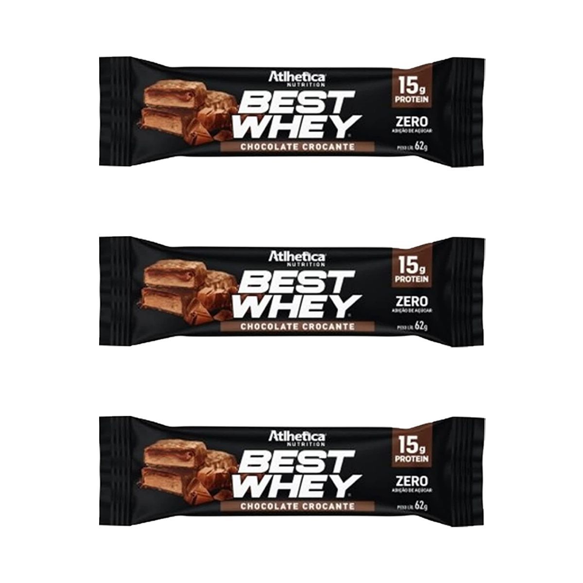 Kit 3X Barra Proteica Best Whey - 1 Barra 49g Chocolate Crocante - Atlhetica Nutrition