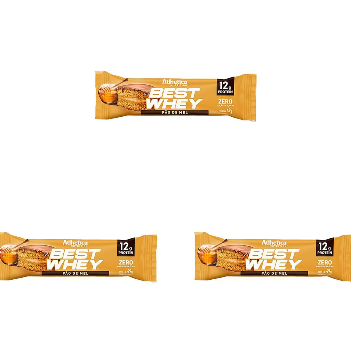 Kit 3X Barra Proteica Best Whey - 1 Barras 49g P�o de Mel - Atlhetica Nutrition