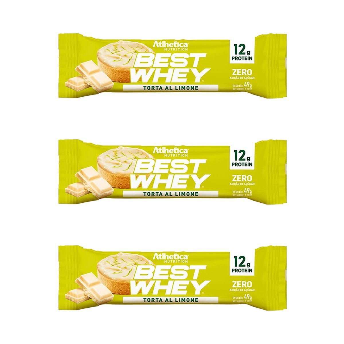 Kit 3X Barra Proteica Best Whey - 1 Barras 49g Torta Al Limone - Atlhetica Nutrition