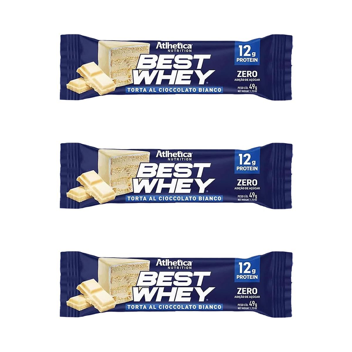 Kit 3X Barra Proteica Best Whey - 1 Barras 49g Torta Cioccolato Bianco - Atlhetica Nutrition