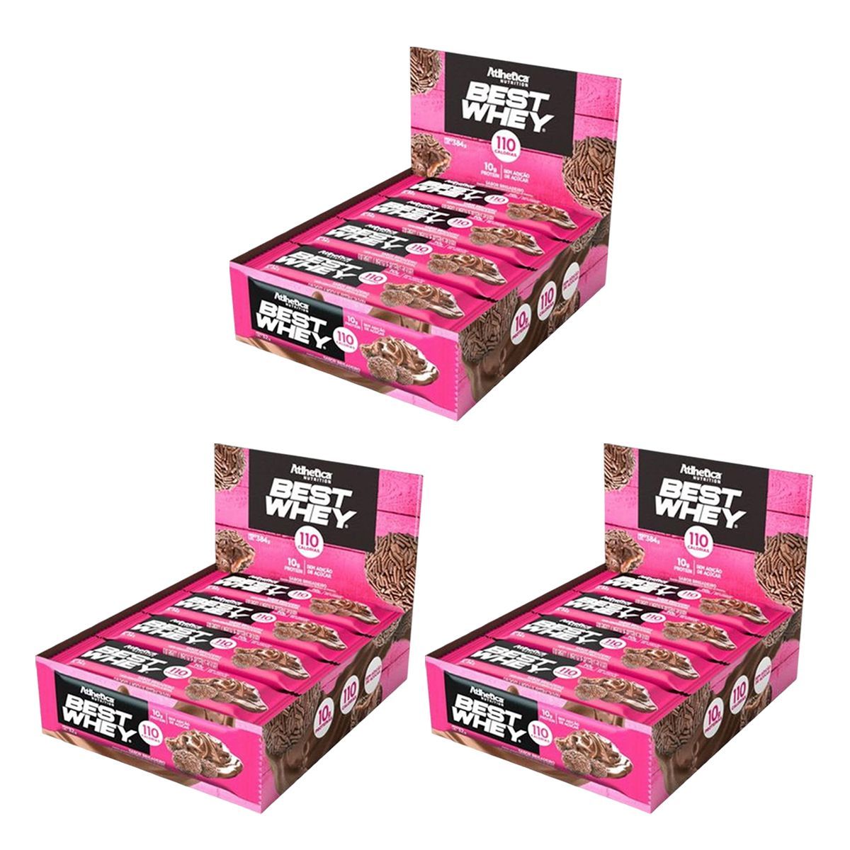 Kit 3X Barra Proteica Best Whey - 12 Barras 32g Brigadeiro - Atlhetica Nutrition