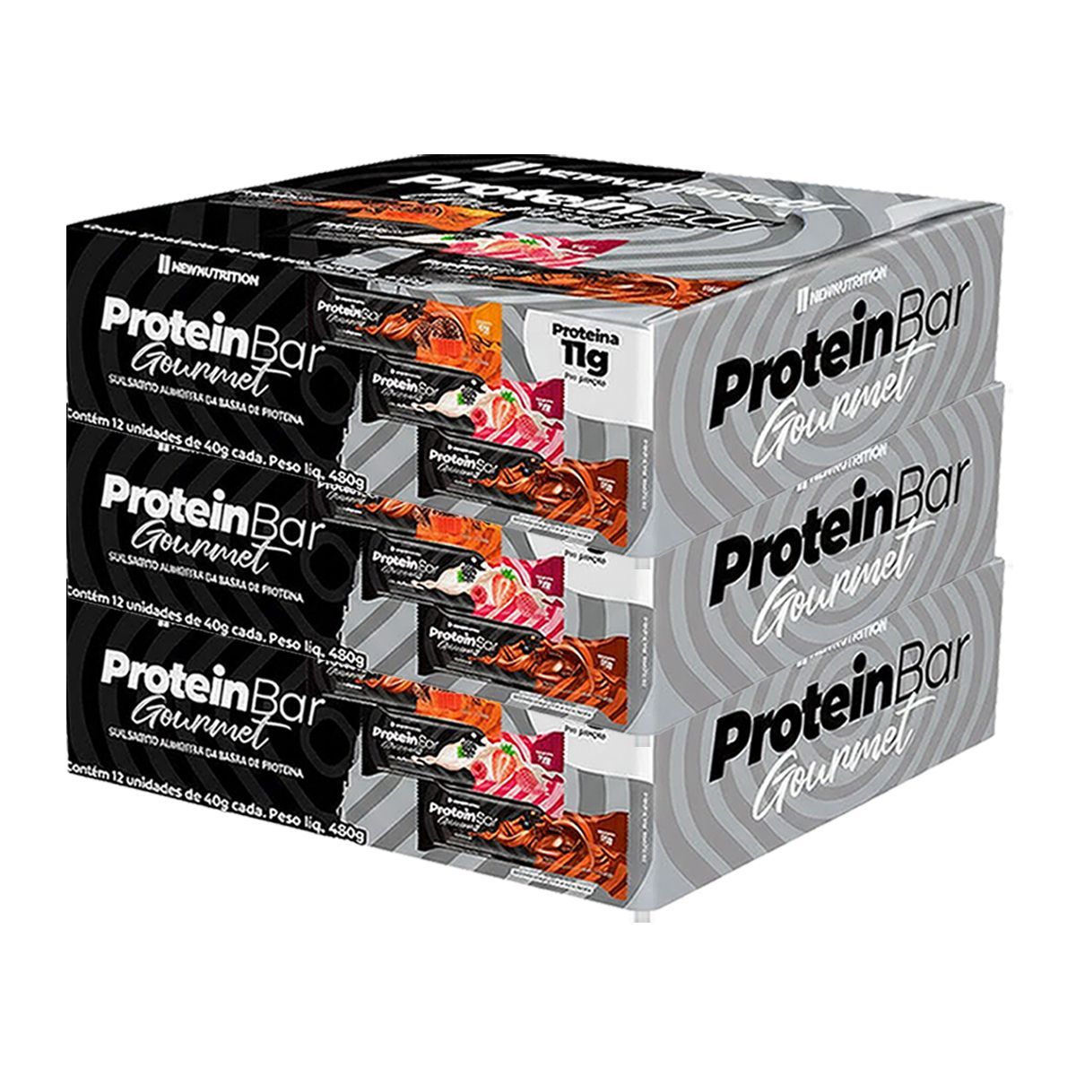 Kit 3X Barra Proteica Gourmet - 12 Unidades de 40g Frutas Vermelhas  - NewNutrition