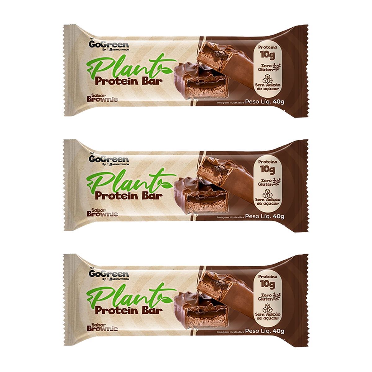 Kit 3X Barra Proteica Plant - 1 Unidade de 40g Brownie - NewNutrition