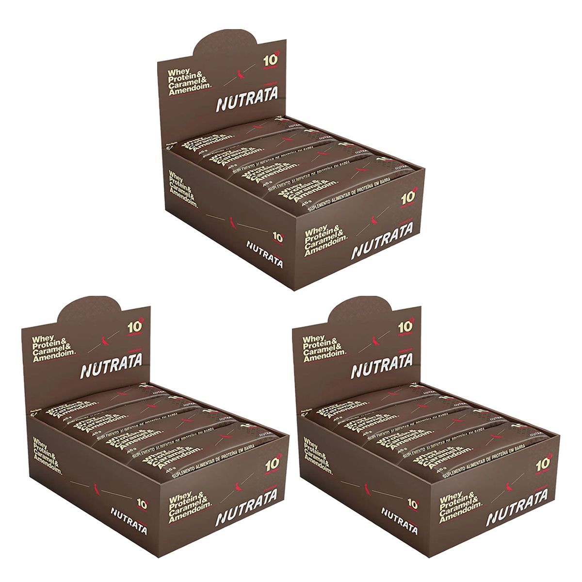 Kit 3X Barra Proteica Reserva - 12 Unidades 45g Caramel e Amendoim - Nutrata	