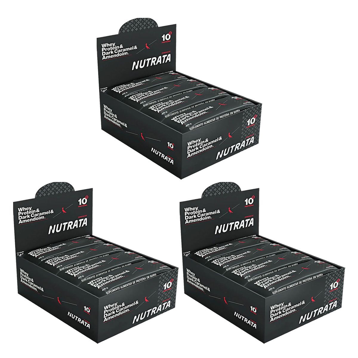 Kit 3X Barra Proteica Reserva - 12 Unidades 45g Dark Caramel e Amendoim - Nutrata