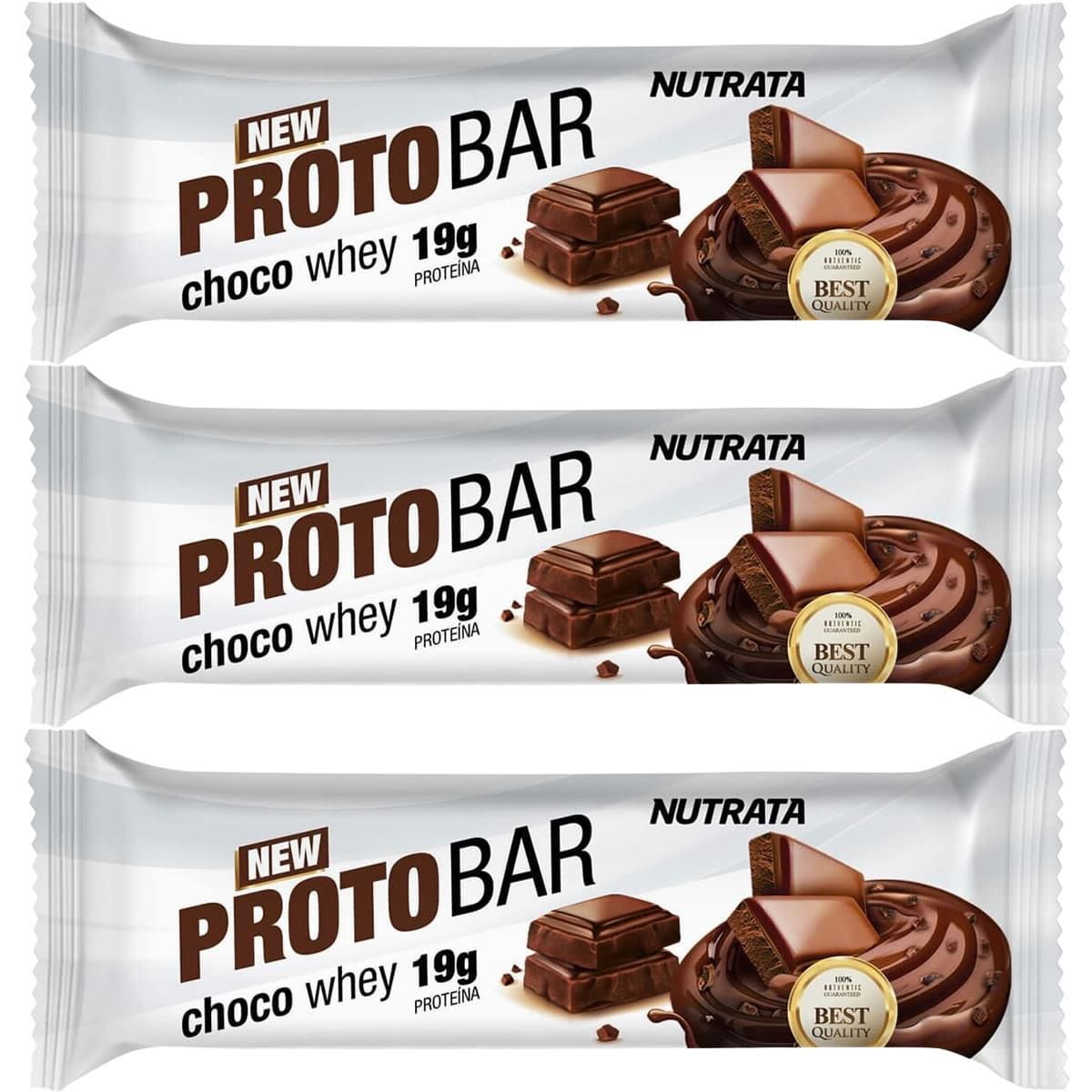 Kit 3X Barra Proto Bar - 1 Unidade de 70g Chocolate Meio Amargo com Nibs de Cacau - Nutrata