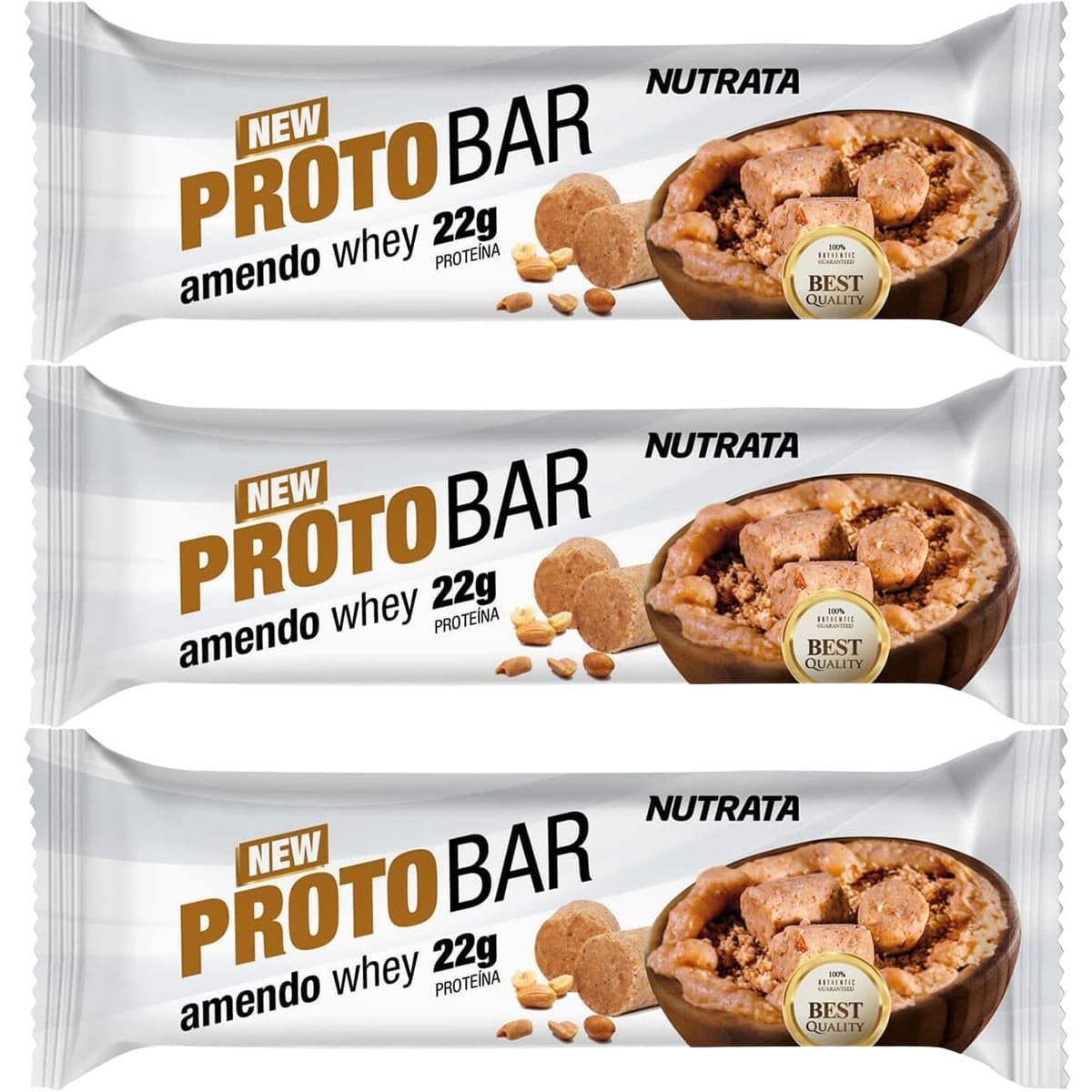Kit 3X Barra Proto Bar - 1 Unidade de 70g Peanut Butter com Amendoim - Nutrata