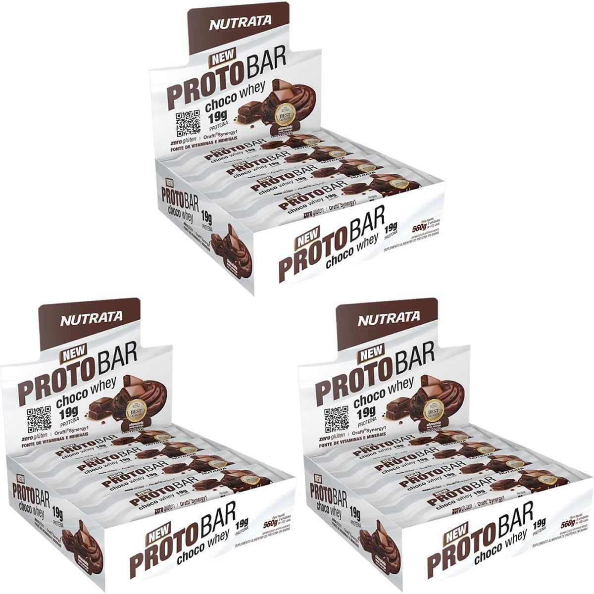 Kit 3X Barra Proto Bar - 8 Unidades de 70g Chocolate Meio Amargo com Nibs de Cacau - Nutrata