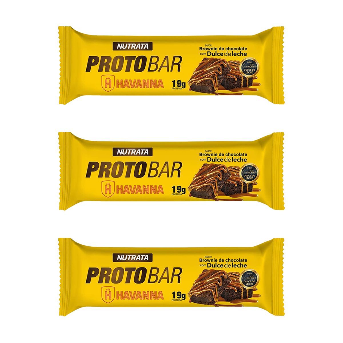 Kit 3X Barra Protobar Whey - 1 Unidade 70g Brownie com Dulce de Leche Havanna - Nutrata