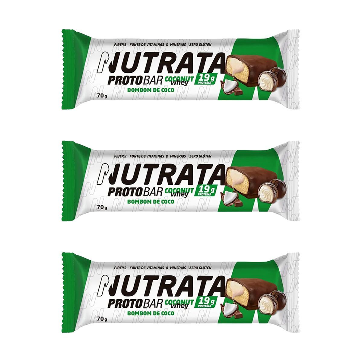 Kit 3X Barra Protobar Whey - 1 Unidade 70g Coconut - Nutrata