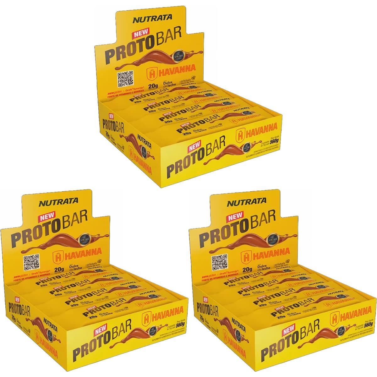 Kit 3X Barra Protobar Whey - 8 Unidades 70g Dulce de Leche Havana - Nutrata