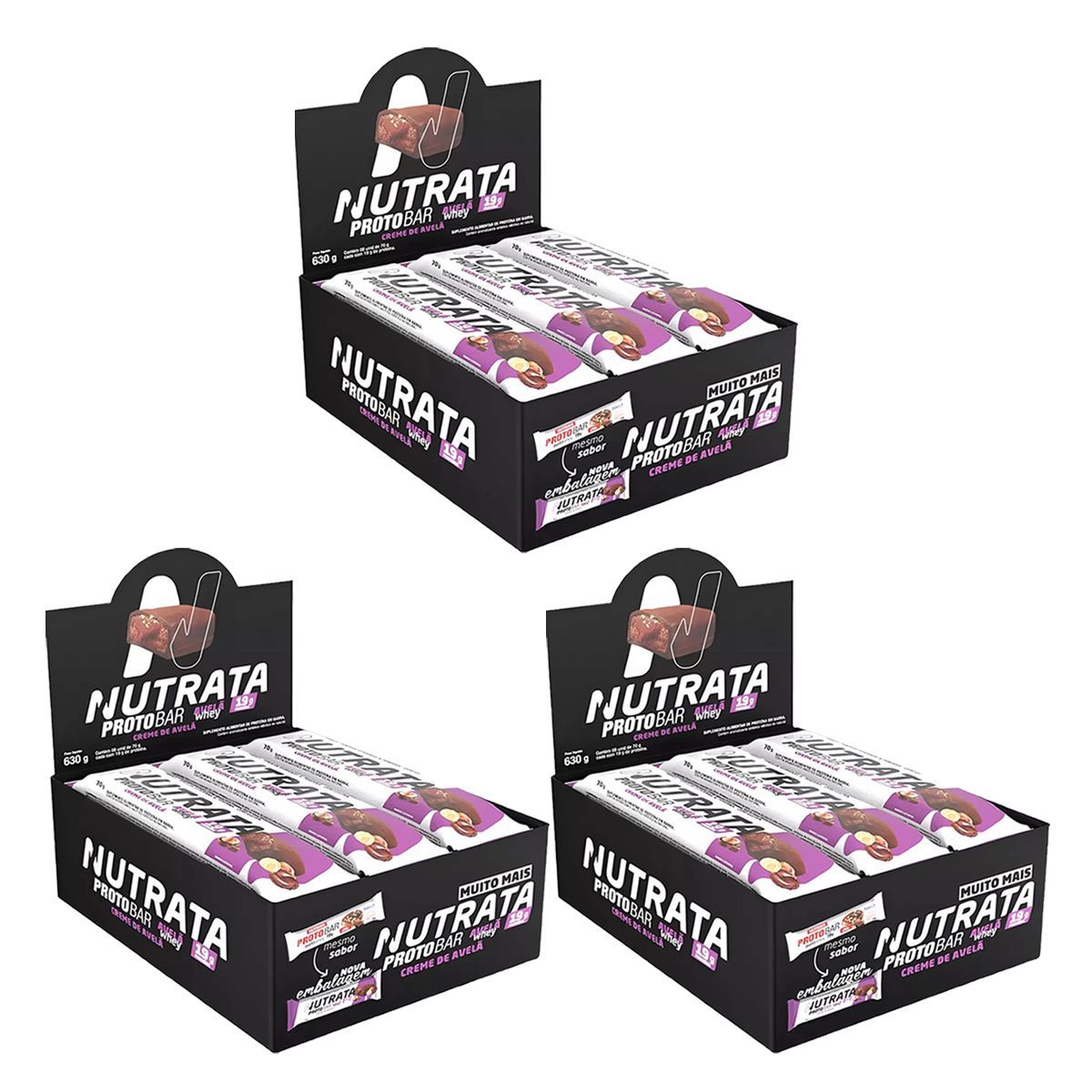 Kit 3X Barra Protobar Whey - 9 Unidades 70g Creme de Avel� - Nutrata
