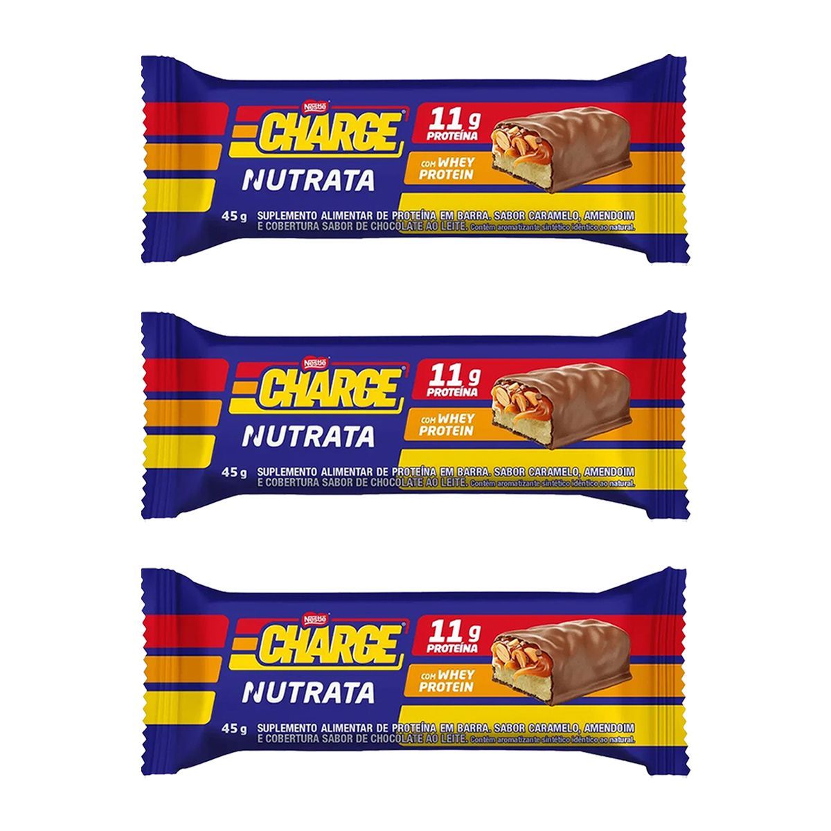 Kit 3X Barra Whey Charge - 1 Unidade de 45g Amendoim - Nutrata