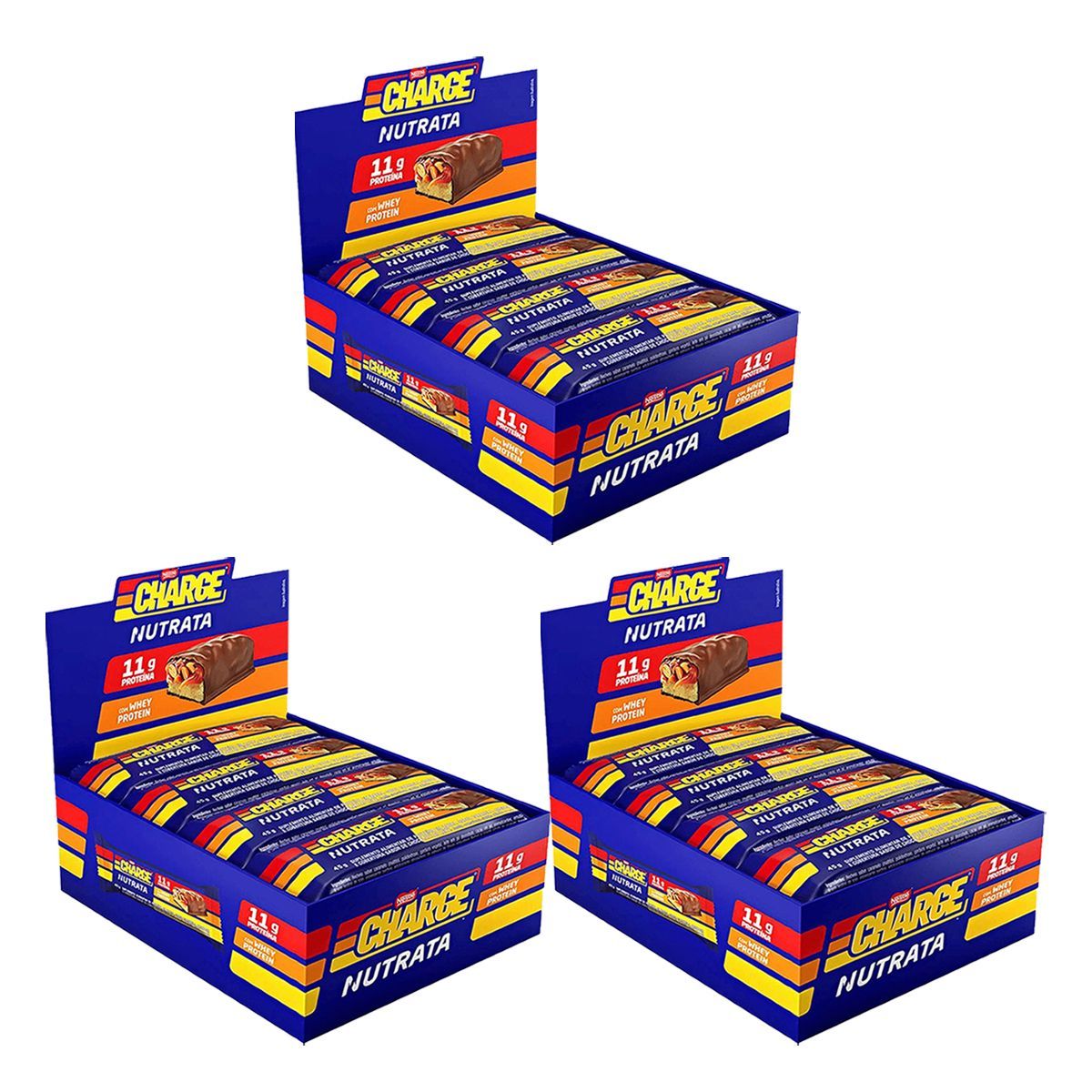 Kit 3X Barra Whey Charge  - 12 Unidades de 45g Amendoim - Nutrata