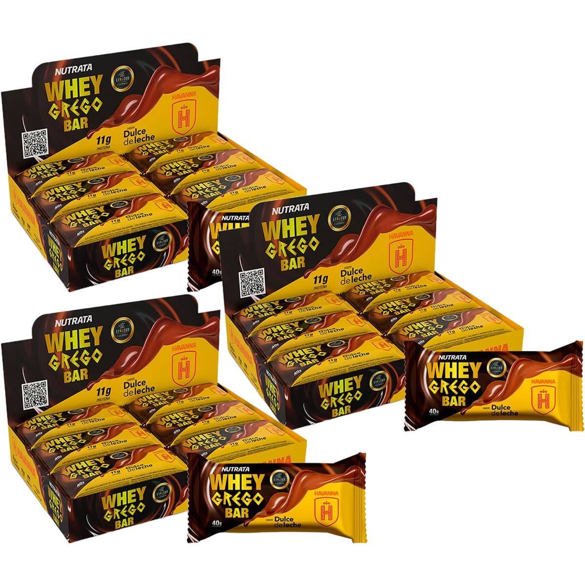 Kit 3X Barra Whey Grego Bar - 12 Unidades de 40g Dulce de Leche Havanna - Nutrata