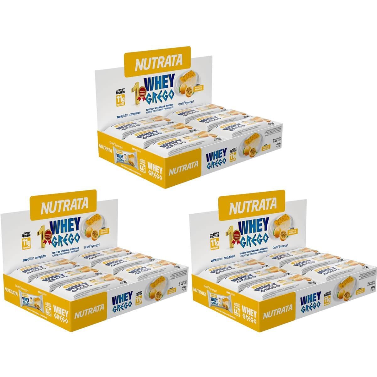 Kit 3X Barra Whey Grego Bar - 12 Unidades de 40g Mouse de Maracuj� - Nutrata