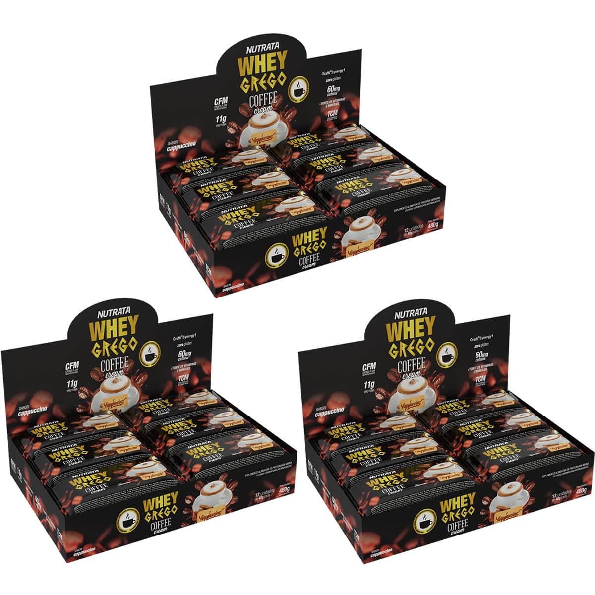 Kit 3X Barra Whey Grego Bar Coffee Cream - 12 Unidades 40g Cappuccino - Nutrata
