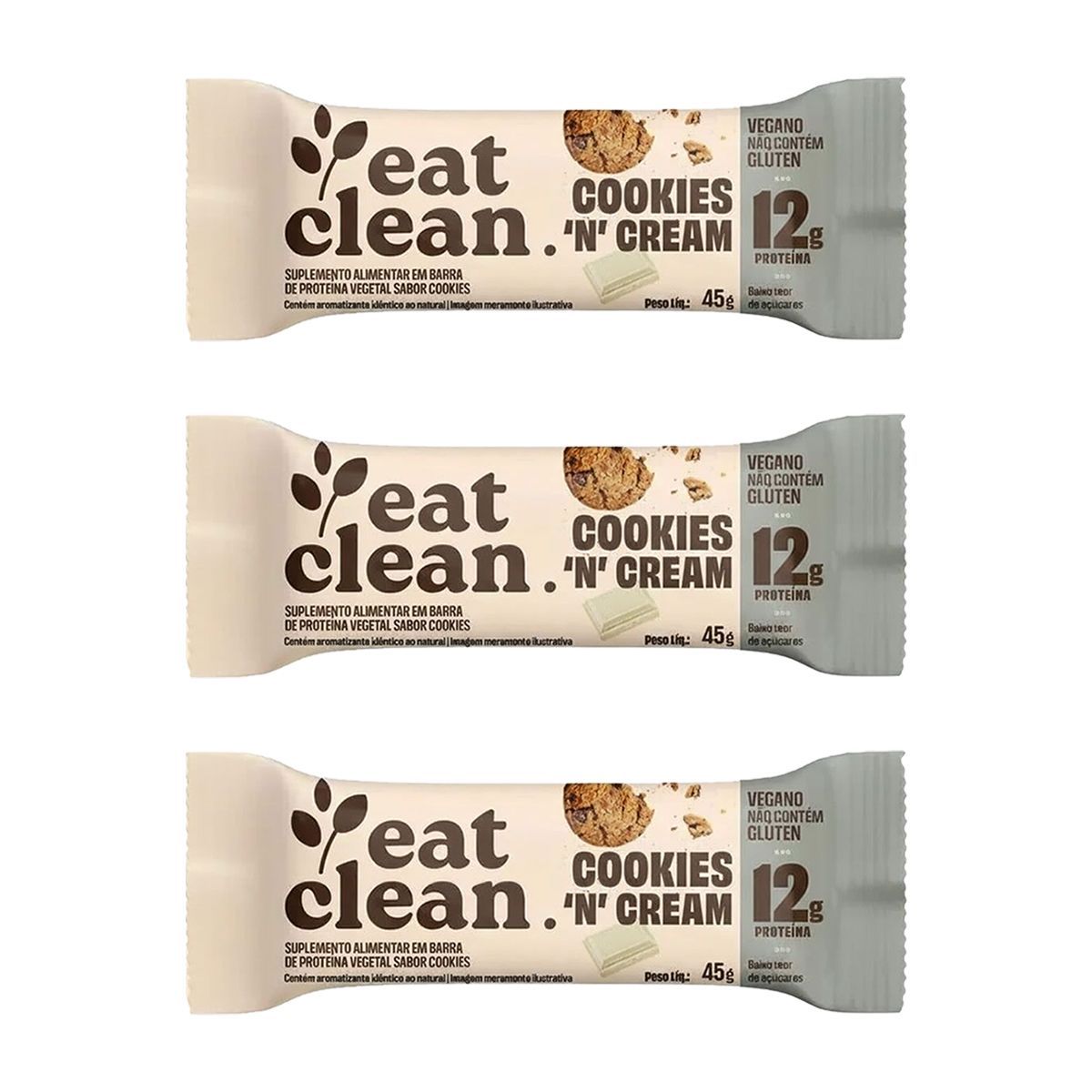 Kit 3X Barrinha de Proteina - 1 Barra 45g Cookies & Cream - Eat Clean