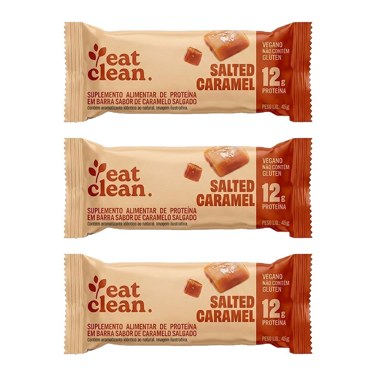 Kit 3X Barrinha de Proteina - 1 Barra 45g Salted Caramel - Eat Clean