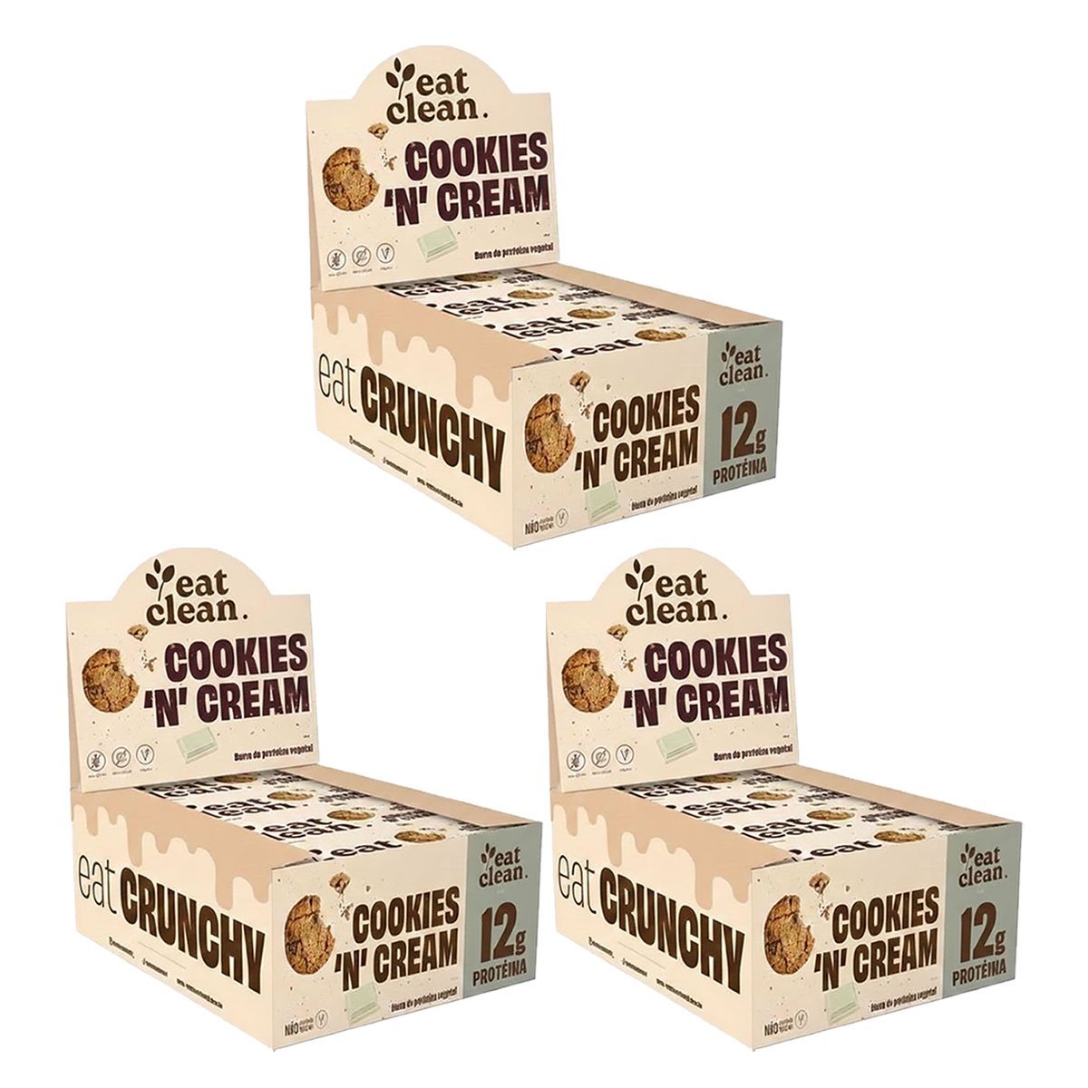 Kit 3X Barrinha de Proteina - 12 Barras 45g Cookies & Cream - Eat Clean