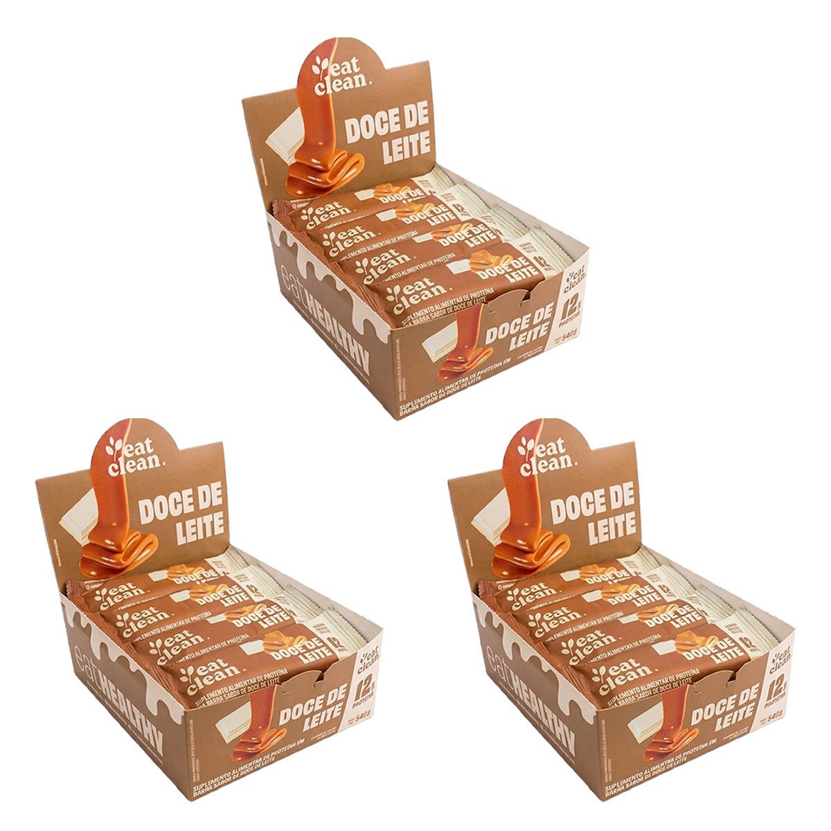 Kit 3X Barrinha de Proteina - 12 Barras 45g Doce de Leite - Eat Clean
