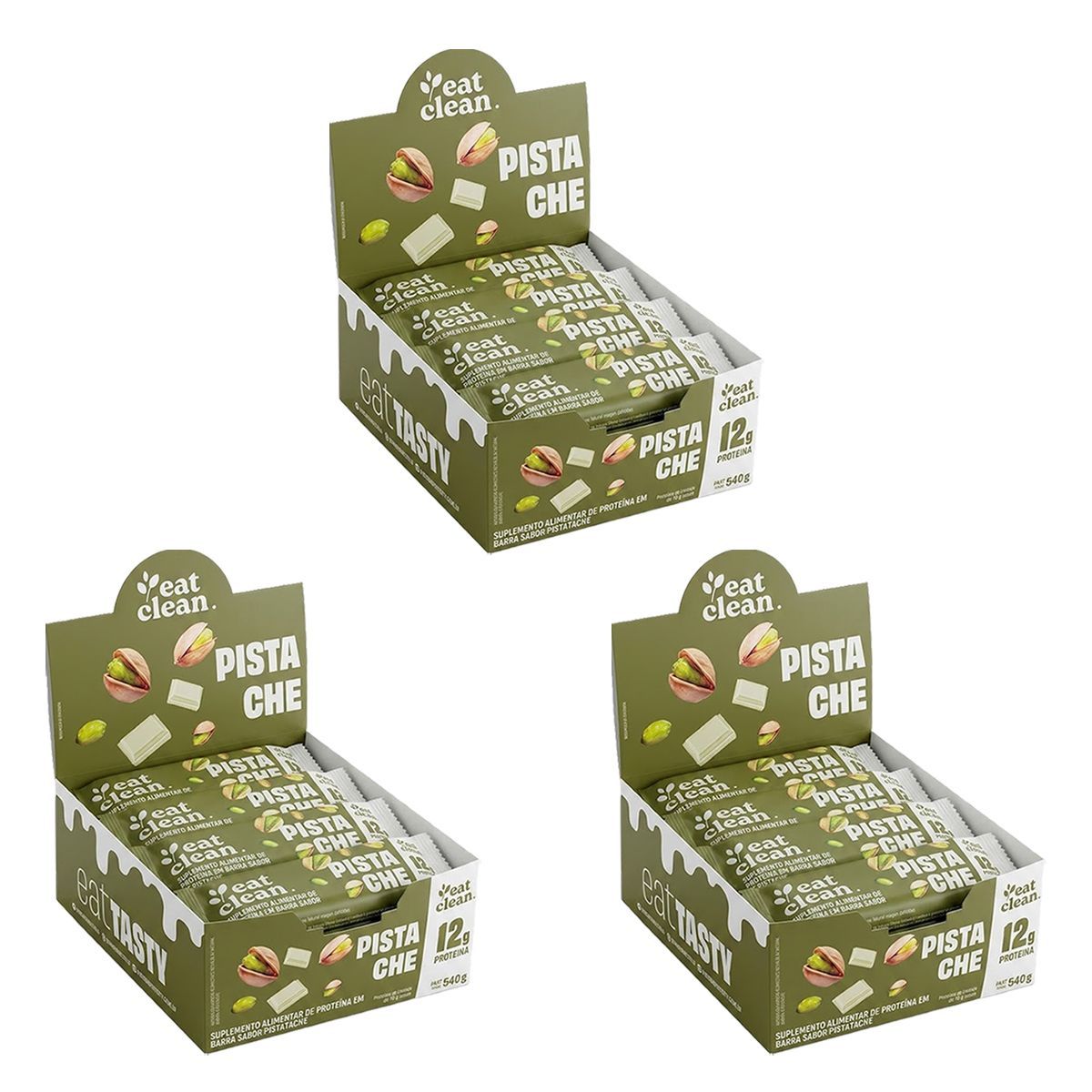 Kit 3X Barrinha de Proteina - 12 Barras 45g Pistache - Eat Clean