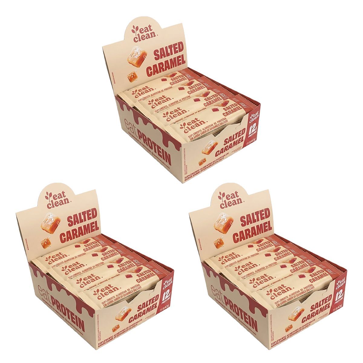 Kit 3X Barrinha de Proteina - 12 Barras 45g Salted Caramel - Eat Clean