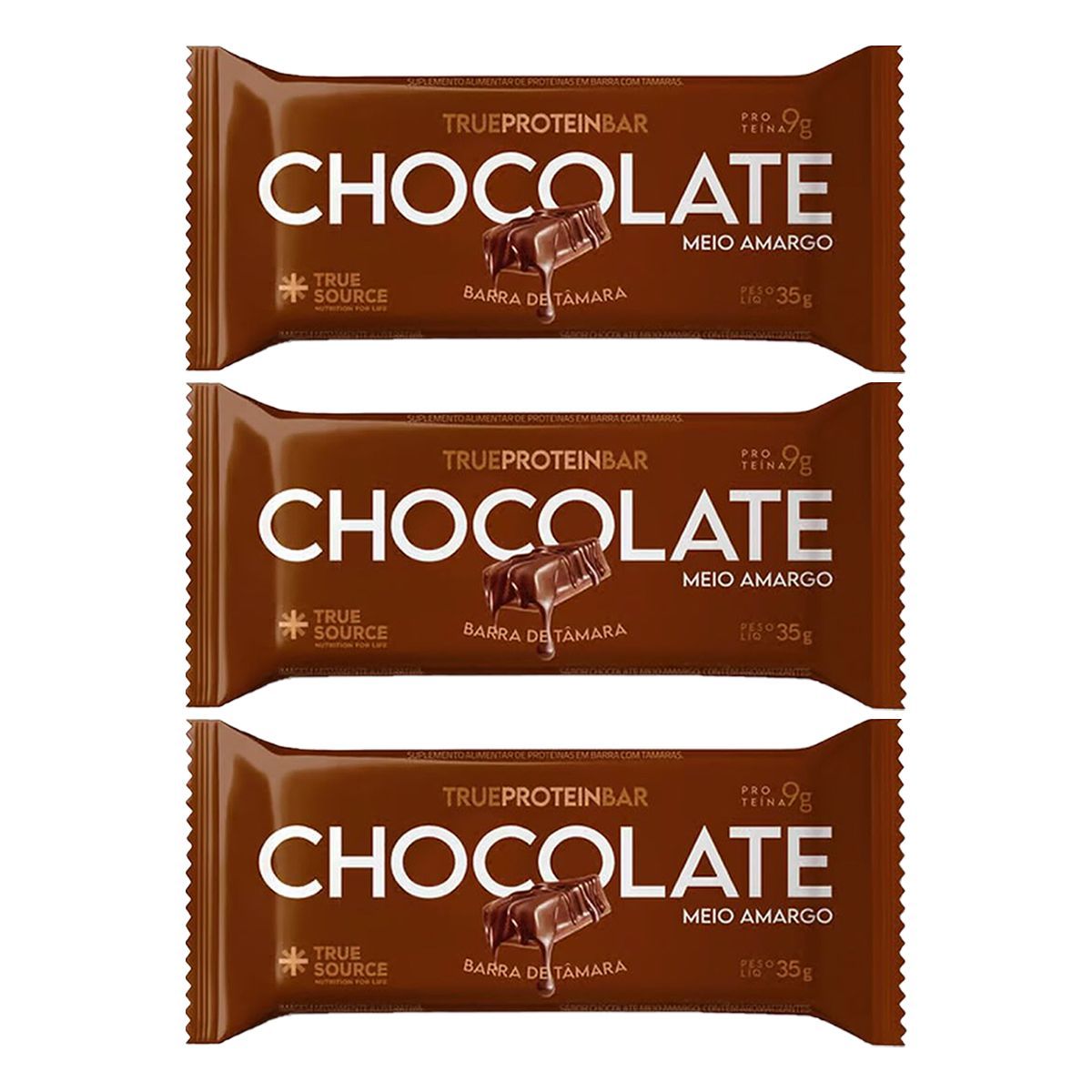 Kit 3X Barrinha de T�mara True Bar Protein - 1 Unidade de 35g Chocolate Meio Amargo - True Source