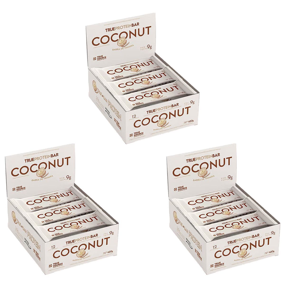 Kit 3X Barrinha de T�mara True Bar Protein - 12 Unidades de 35g Coconut - True Source