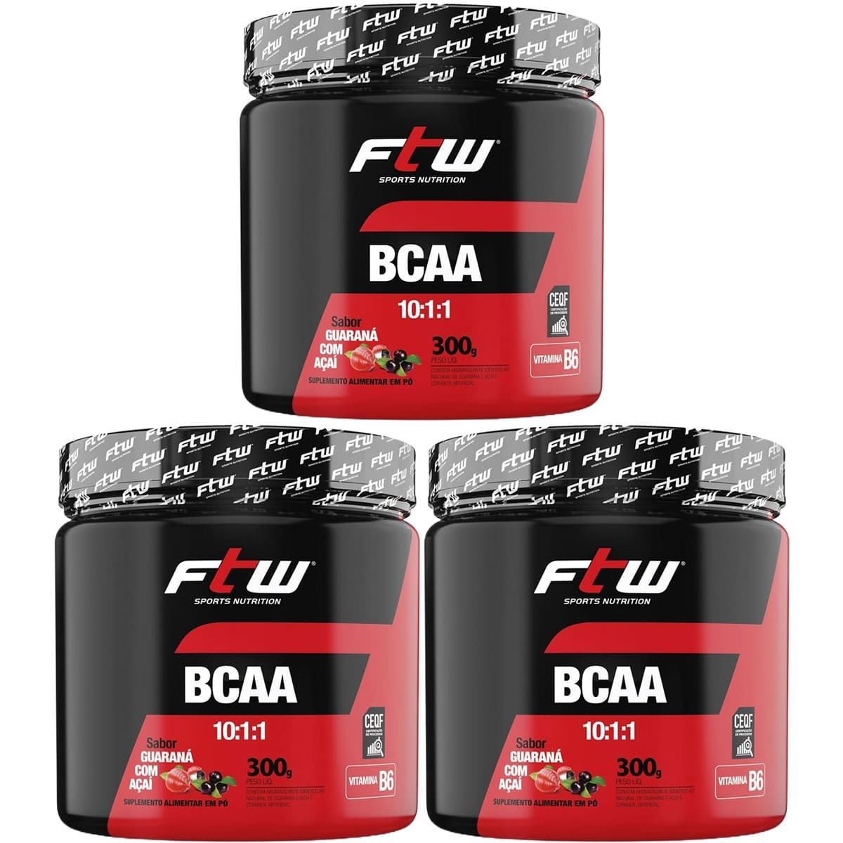 Kit 3X Bcaa 10:1:1 - 300g Guaran� com A�a� - FTW
