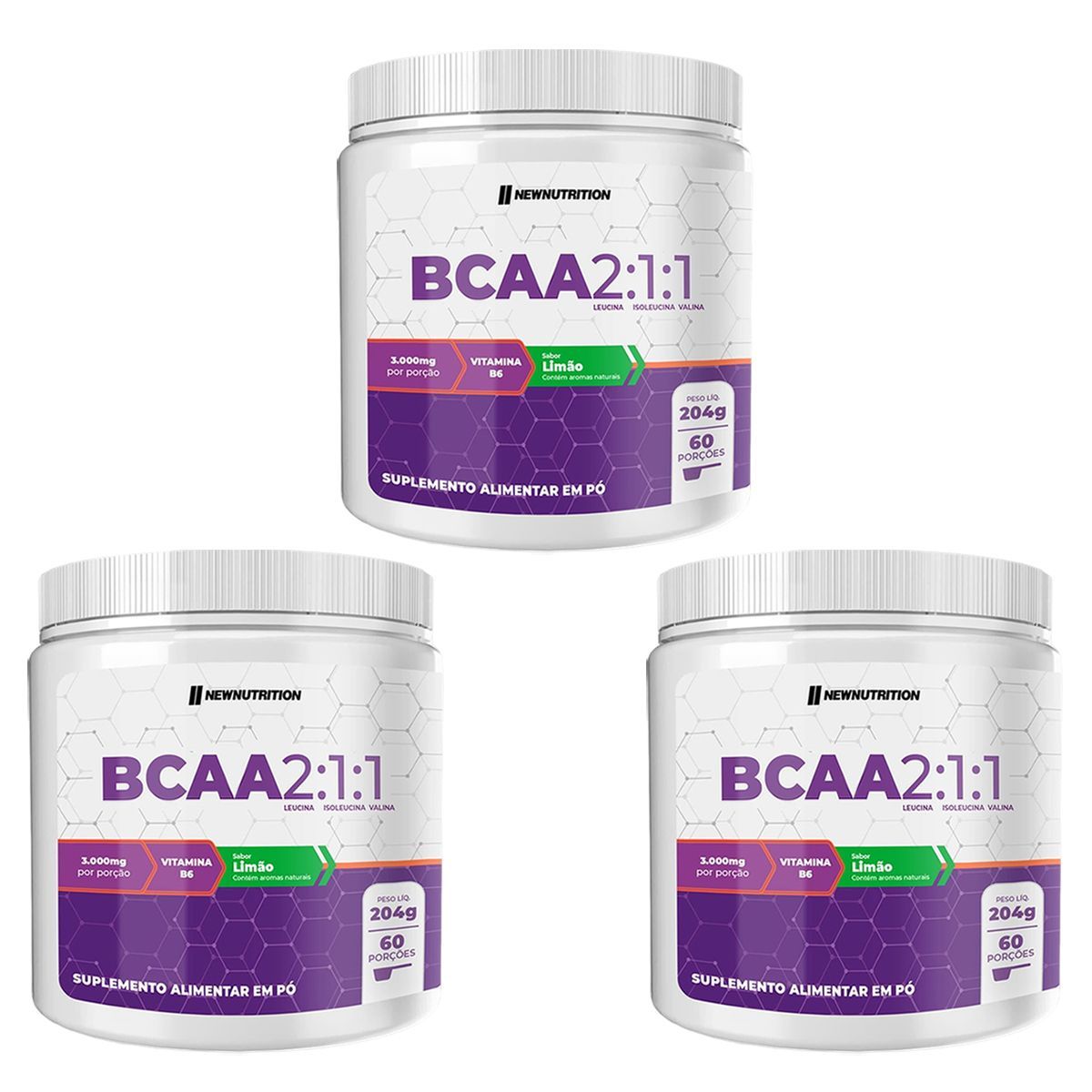Kit 3X Bcaa 2:1:1 - 204g Lim�o - NewNutrition
