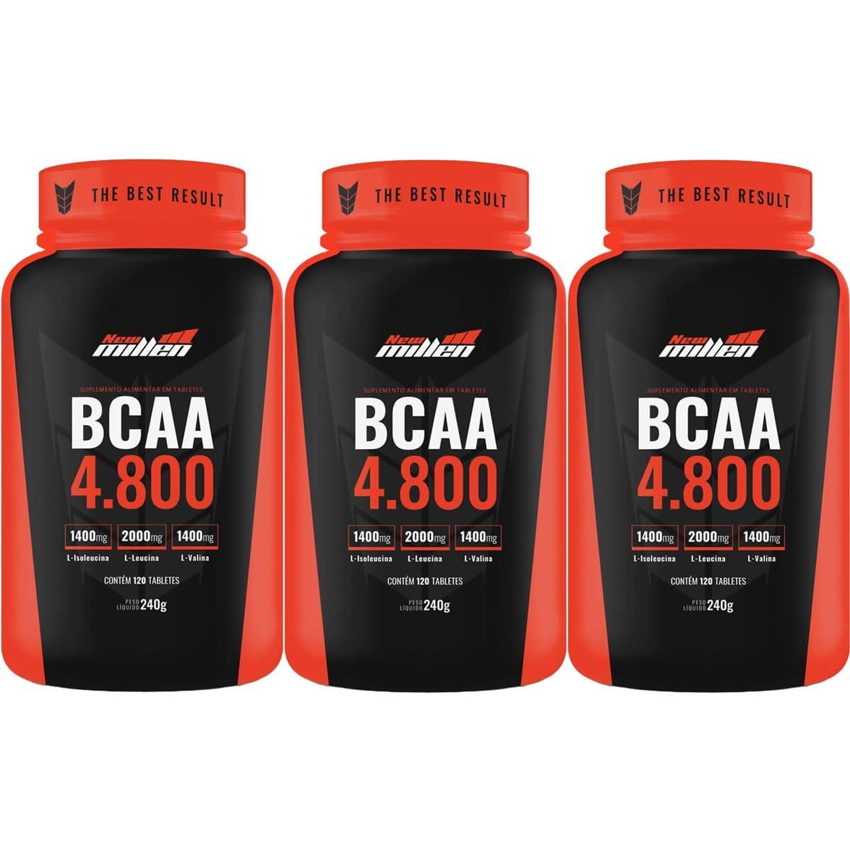 Kit 3X Bcaa 4800mg com Ribose - 120 Tabletes - New Millen