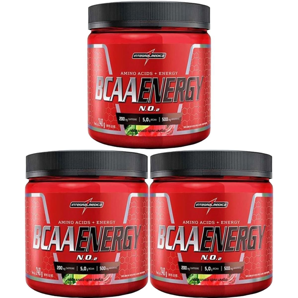 Kit 3X BCAA Energy N.O2 - 240g Morango com Lim�o - IntegralM�dica