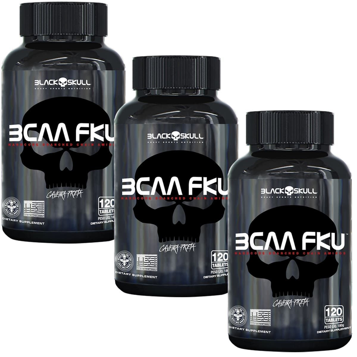 Kit 3X Bcaa FKU - 120 Tablets - Black skull