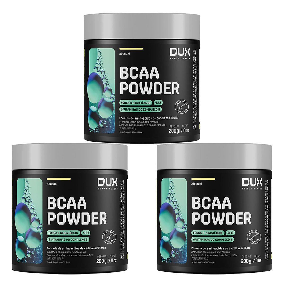 Kit 3X Bcaa Powder - 200g Abacaxi - Dux Nutrition