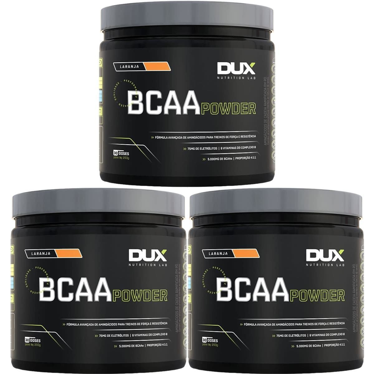 Kit 3X Bcaa Powder - 200g Laranja - Dux Nutrition