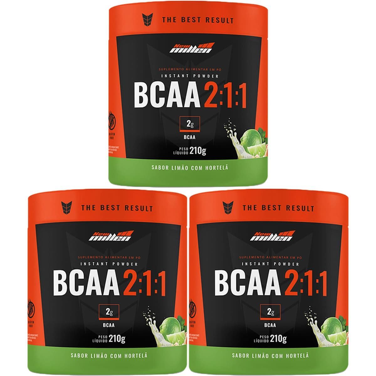 Kit 3X Bcaa Premium 2:1:1 - 210g Lim�o com Hortel� - New Millen