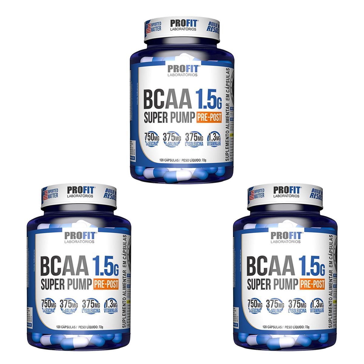 Kit 3X Bcaa Super Pump 1,5g -120 C�psulas - ProFit