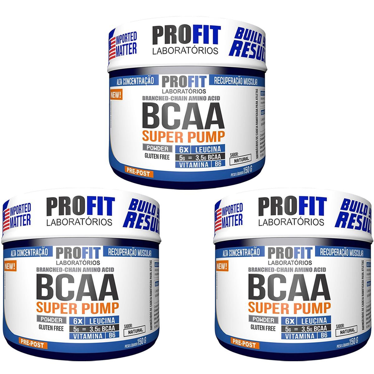 Kit 3X Bcaa Super Pump Powder 6:1:1 - 150g Natural - ProFit